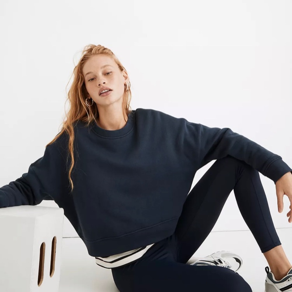 Madewell MWL Betterterry Navy Crop Sweatshirt Size Small